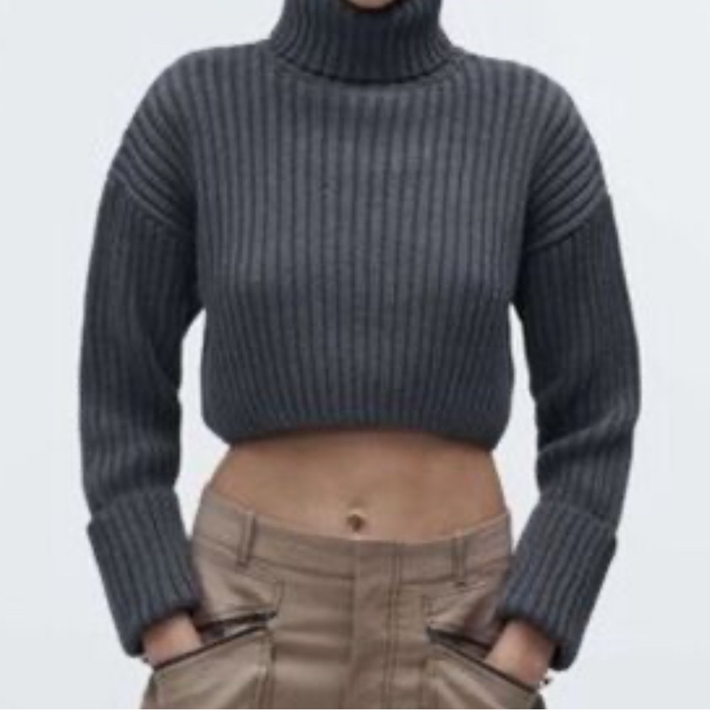 Zara Charcoal Ribbed Turtleneck Sweater